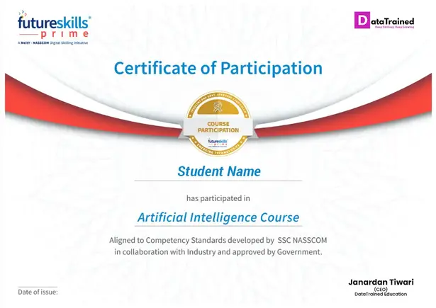 Course completion certificate from NASSCOM - Data Science Course pune